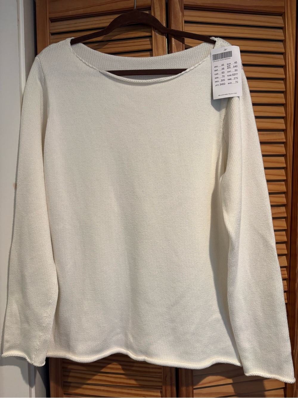 Brandy Melville White Knit Pullover Sweater Slouchy Boat Neck Cotton OS NWT